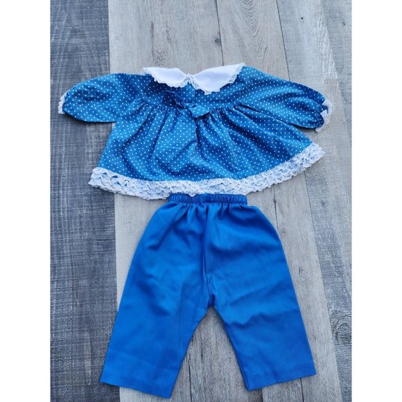 Vintage Mini World Blue Party Dress Size 6-9 Months White Lace Ruffles Bow Pants - Picture 8 of 9